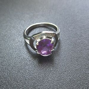 Purple Gemstone Silver Tone Ring